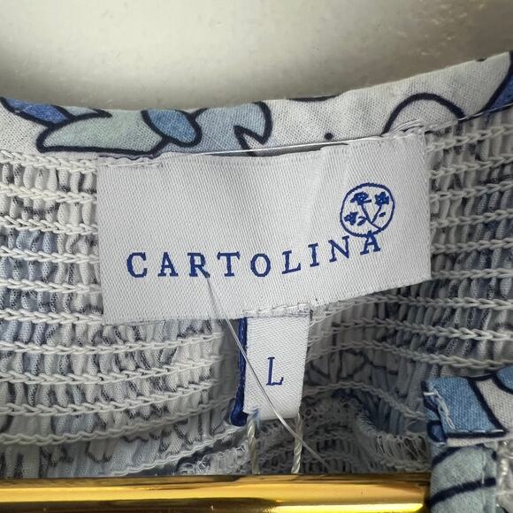 Cartolina Nantucket Maria Top Portugal Tile Blue White Flutter Sleeve Sz L NWT - Picture 7 of 9